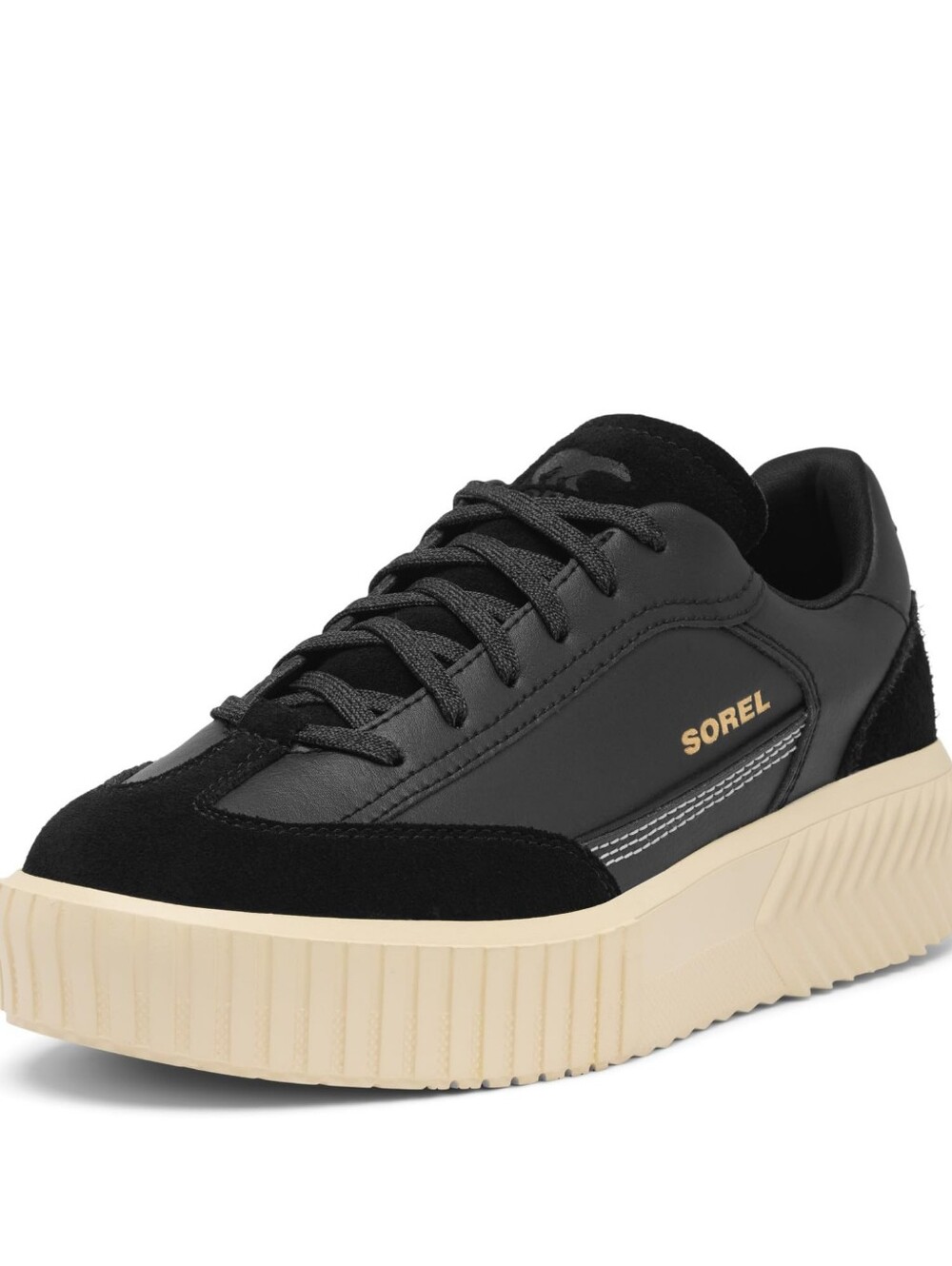 Women's Sorel Black Leather Suede Ona Ave Platform Sneaker, 11